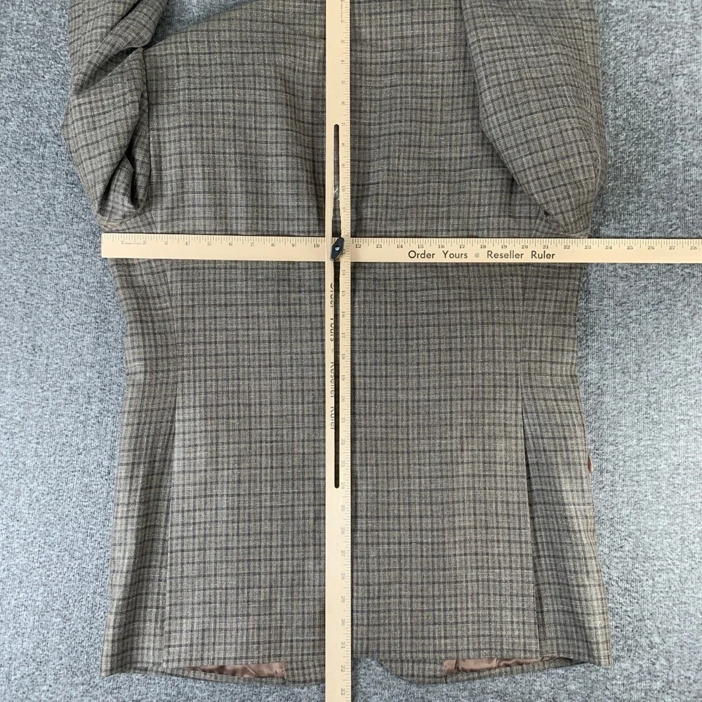 Jos A Bank Blazer Jacket Men 44L Brown Check Linen Silk Wool Sport Coat Chelsea